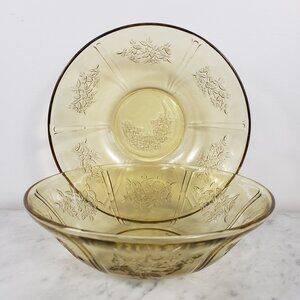 Set of (2) Vintage Federal Glass Yellow Depression Serving Bowl Cabbage Rose